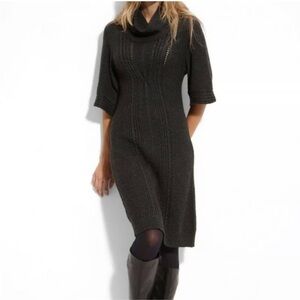 Tahari - Wool Blend Charcoal Ribbed Knit Sweater Dress with 3/4 Sleeves